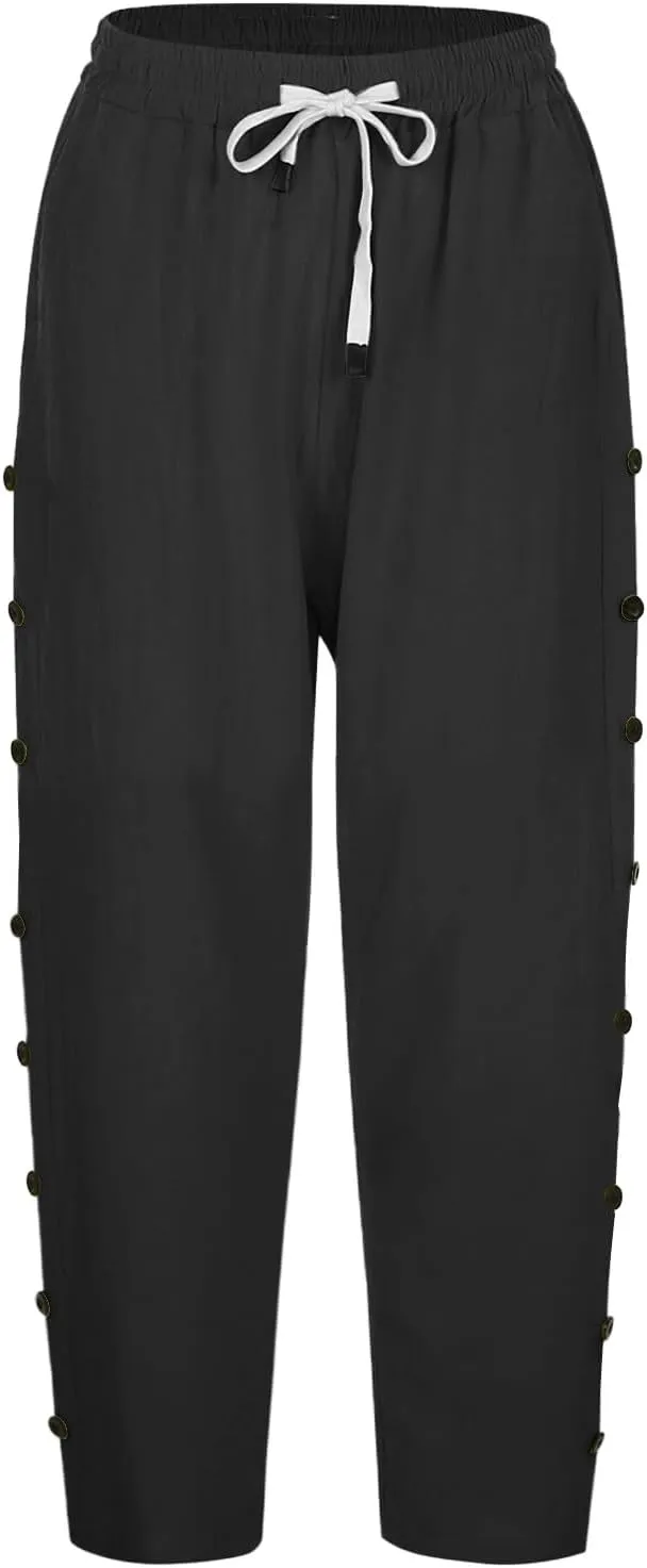 Capris Pants for Women Cotton Linen Casual Summer 2025 Straight Wide Leg Loose Drawstring Elastic Waist Cropped Trouser