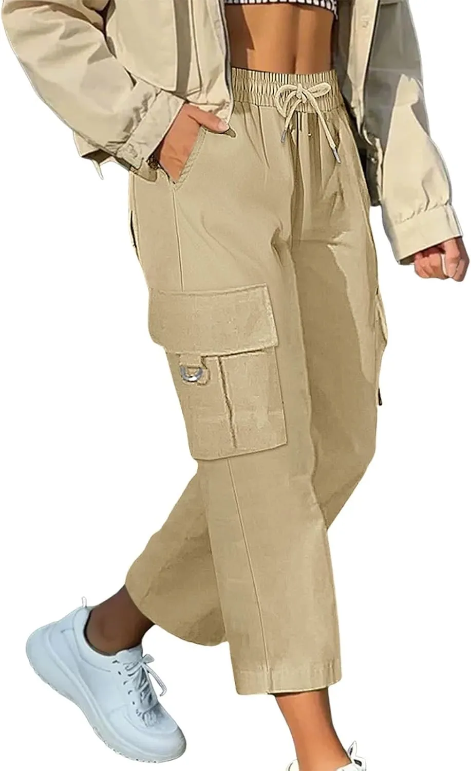 Cargo Capris for Women Plus Size High Waisted Elastic Cargo Athletic Pants Dressy Casual Summer Travel Long Shorts