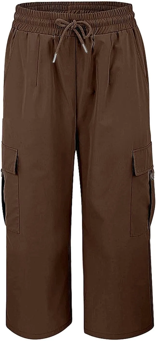 Cargo Capris for Women Plus Size High Waisted Elastic Cargo Athletic Pants Dressy Casual Summer Travel Long Shorts