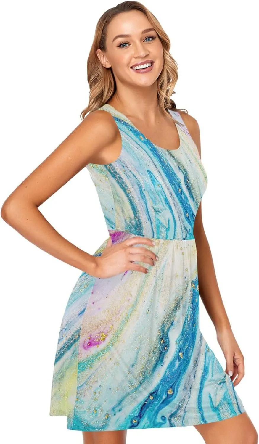 Casual Dresses Women's Summer Sleeveless Swing Pockets Cover Up Sundress(S-2XL)