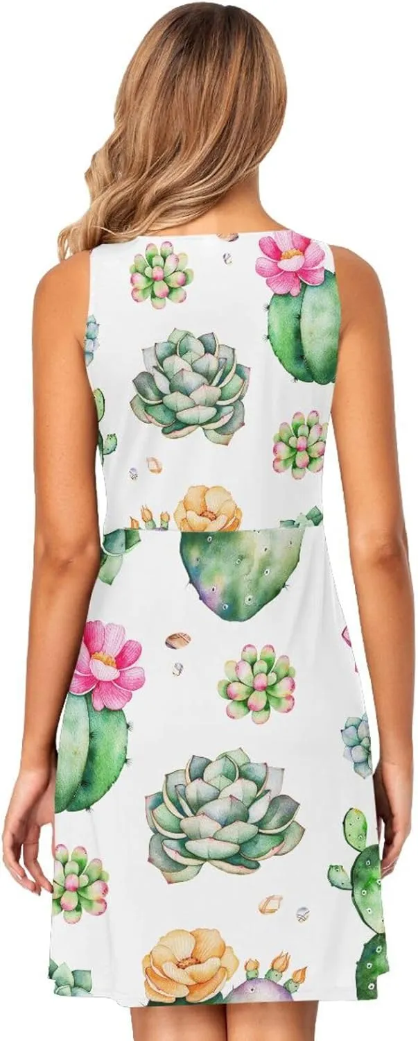 Casual Dresses Women's Summer Sleeveless Swing Pockets Cover Up Sundress(S-2XL)