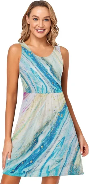 Casual Dresses Women's Summer Sleeveless Swing Pockets Cover Up Sundress(S-2XL)