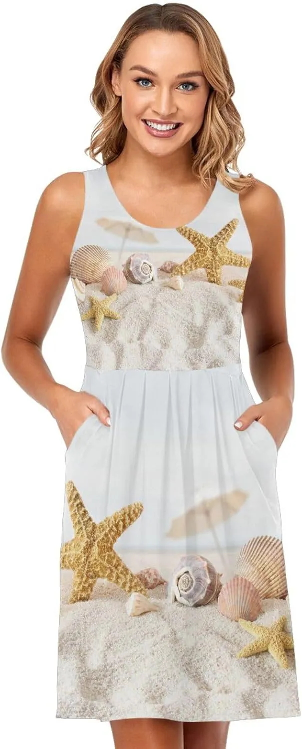 Casual Dresses Women's Summer Sleeveless Swing Pockets Cover Up Sundress(S-2XL)