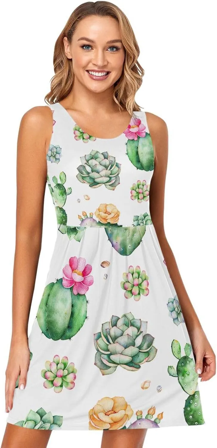 Casual Dresses Women's Summer Sleeveless Swing Pockets Cover Up Sundress(S-2XL)