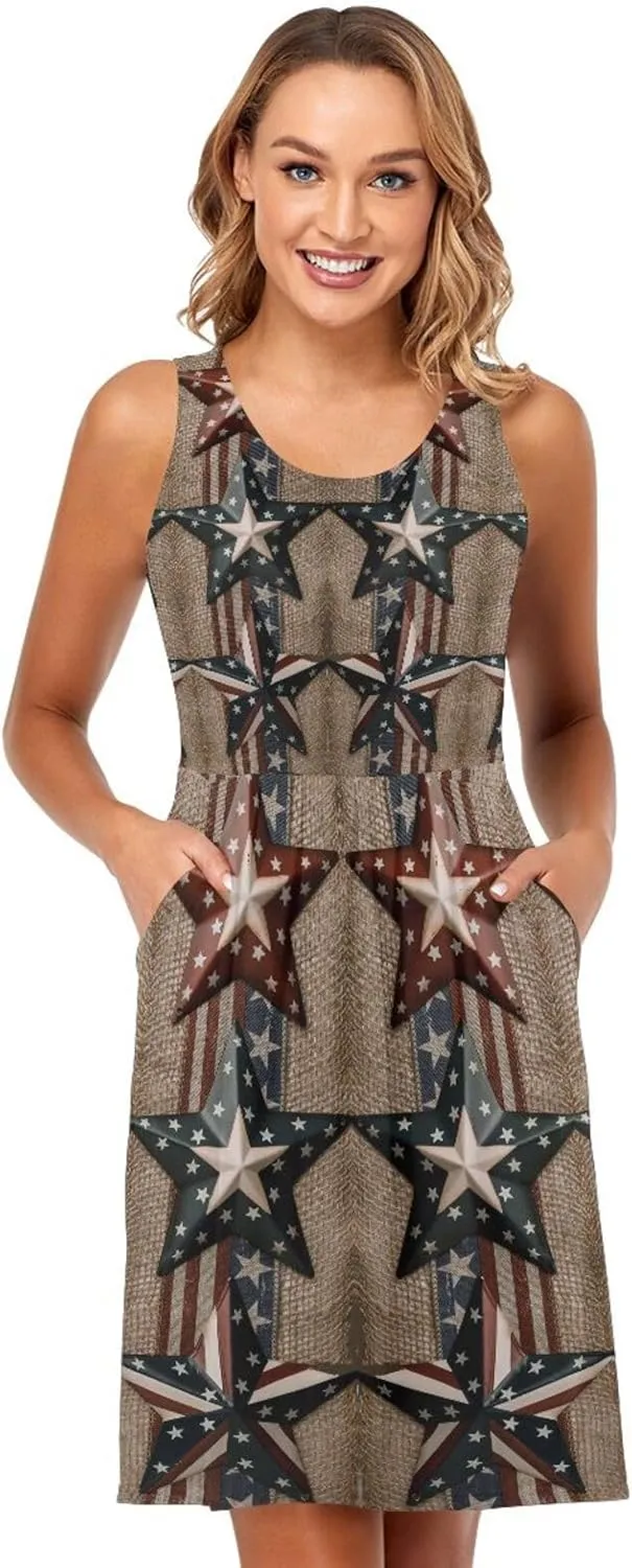 Casual Dresses Women's Summer Sleeveless Swing Pockets Cover Up Sundress(S-2XL)