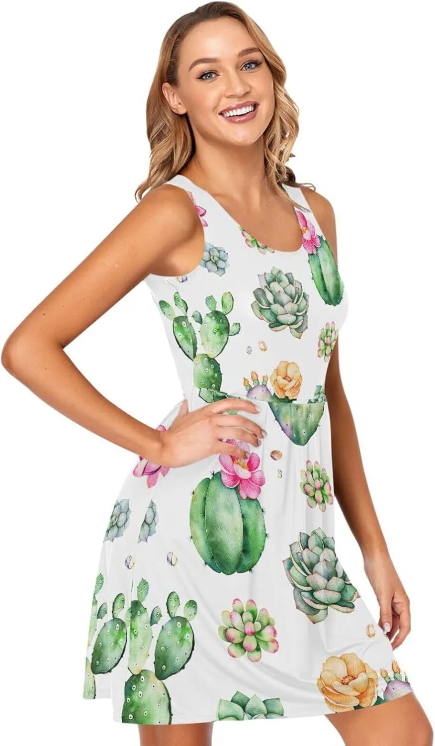 Casual Dresses Women's Summer Sleeveless Swing Pockets Cover Up Sundress(S-2XL)