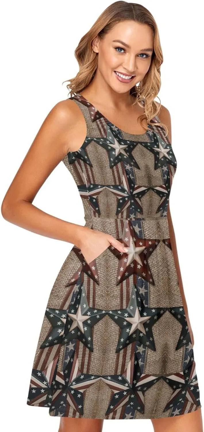 Casual Dresses Women's Summer Sleeveless Swing Pockets Cover Up Sundress(S-2XL)