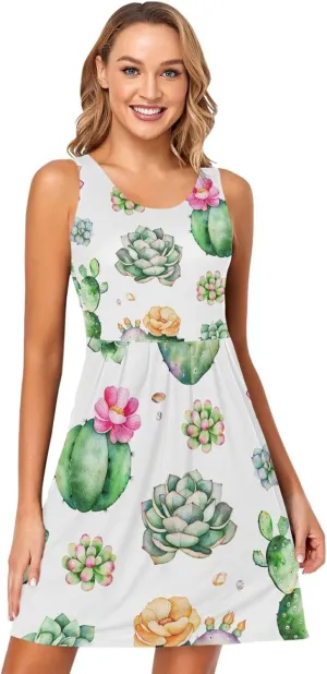 Casual Dresses Women's Summer Sleeveless Swing Pockets Cover Up Sundress(S-2XL)