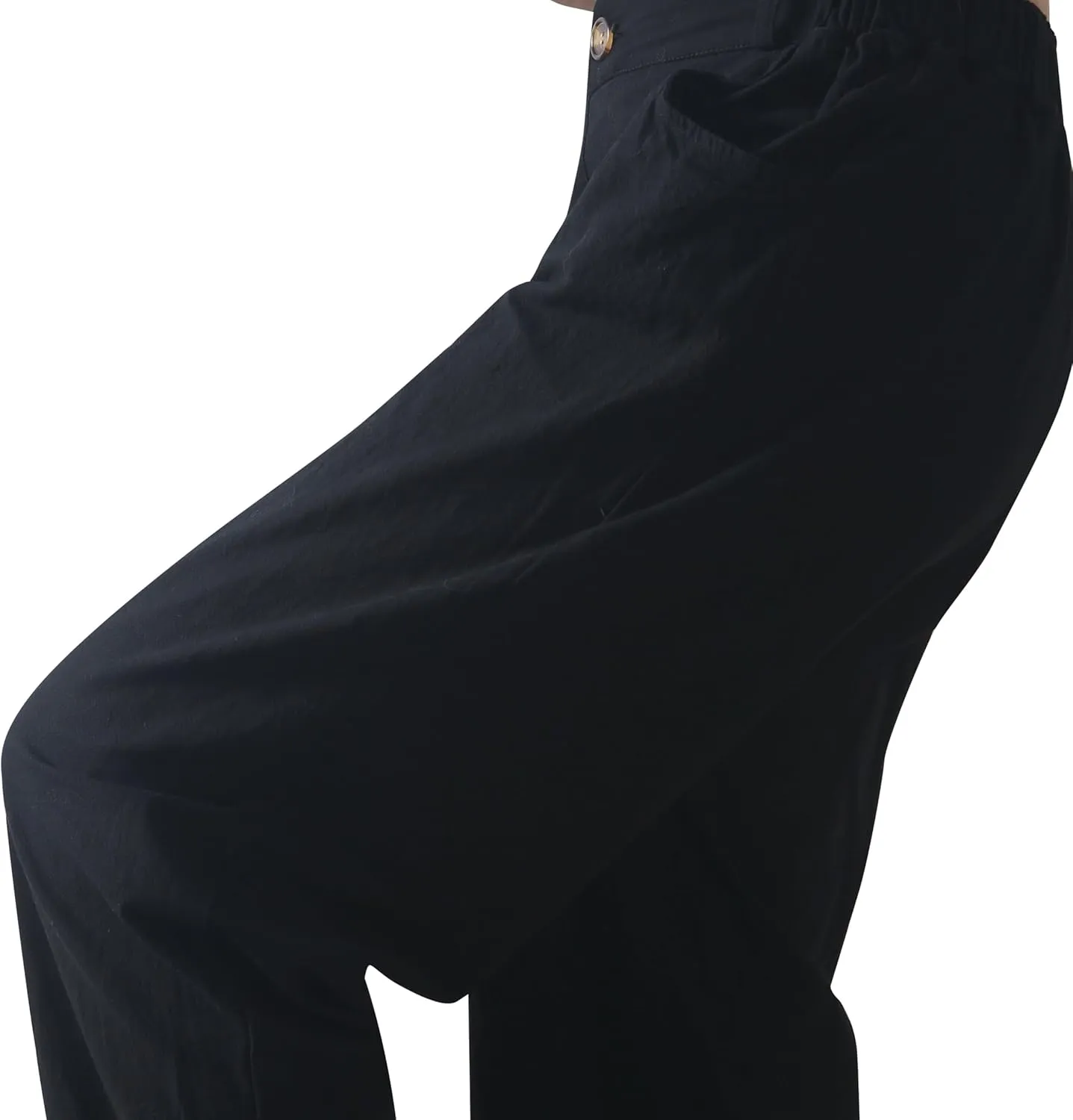 Casual Linen High Waist Pants with Elastic Waistband and Straight-Leg Design Summer Trousers with Side Pockets