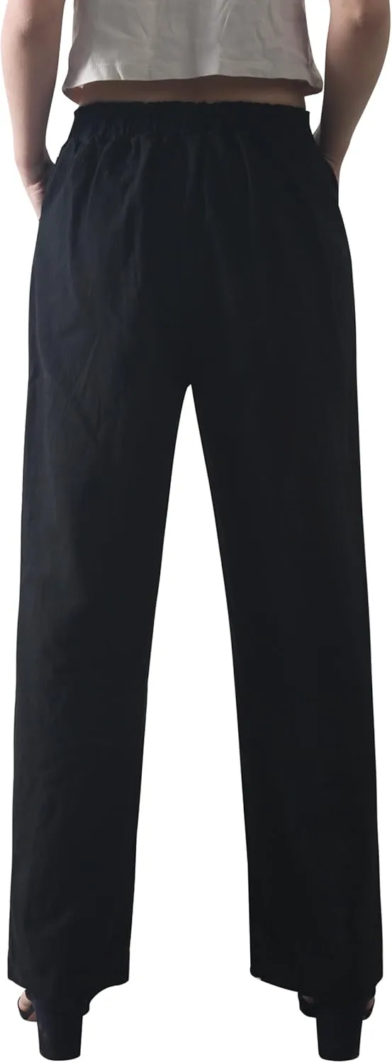 Casual Linen High Waist Pants with Elastic Waistband and Straight-Leg Design Summer Trousers with Side Pockets
