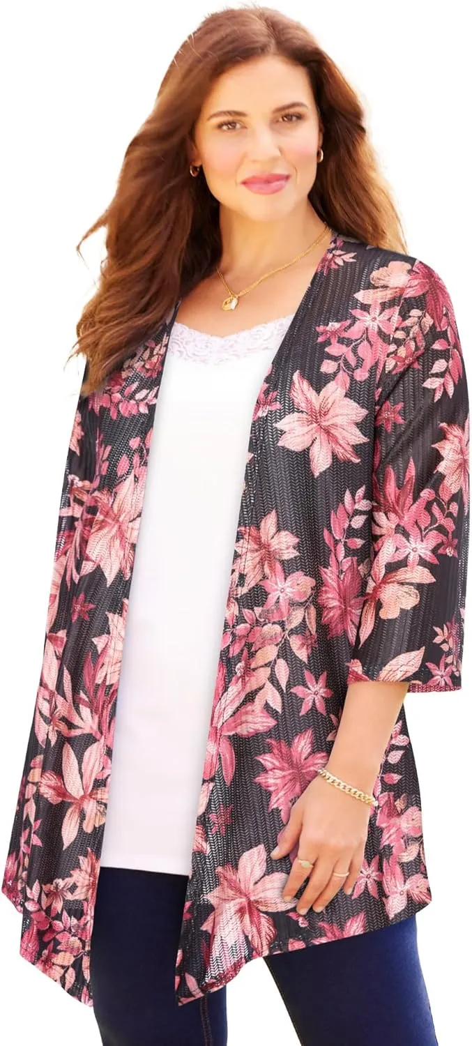 Catherines Women's Plus Size Harmony Knit Herringbone Cardigan