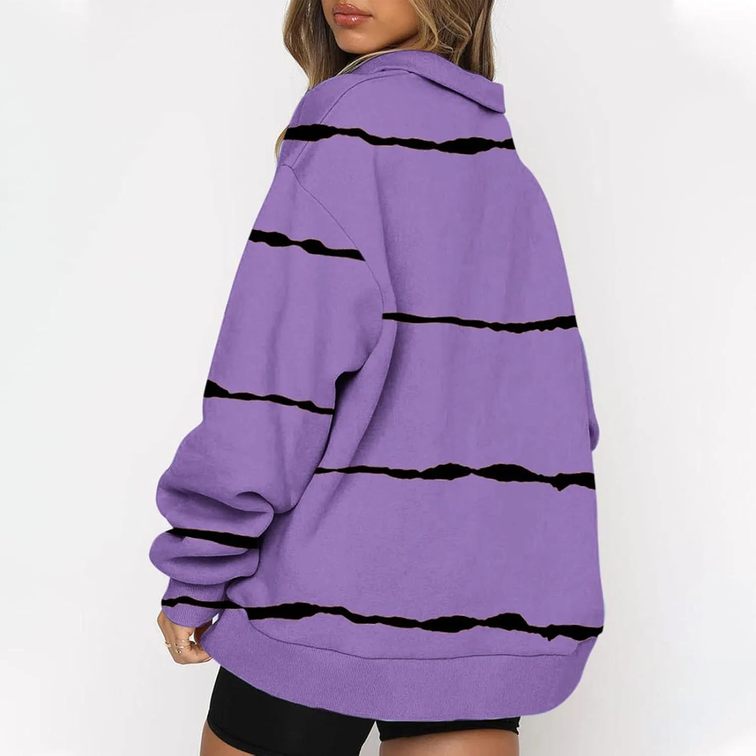 Ceboyel Women Striped Print Sweatshirts 2023 Oversized Hoodie Pullover 1/4 Zip Casual Fall Tops Loose Fit Trendy Outfits