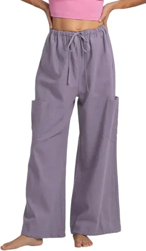 CHARTOU Women Lightweight Cotton Linen Pants Wide Leg Palazzo Summer Cargo Pants