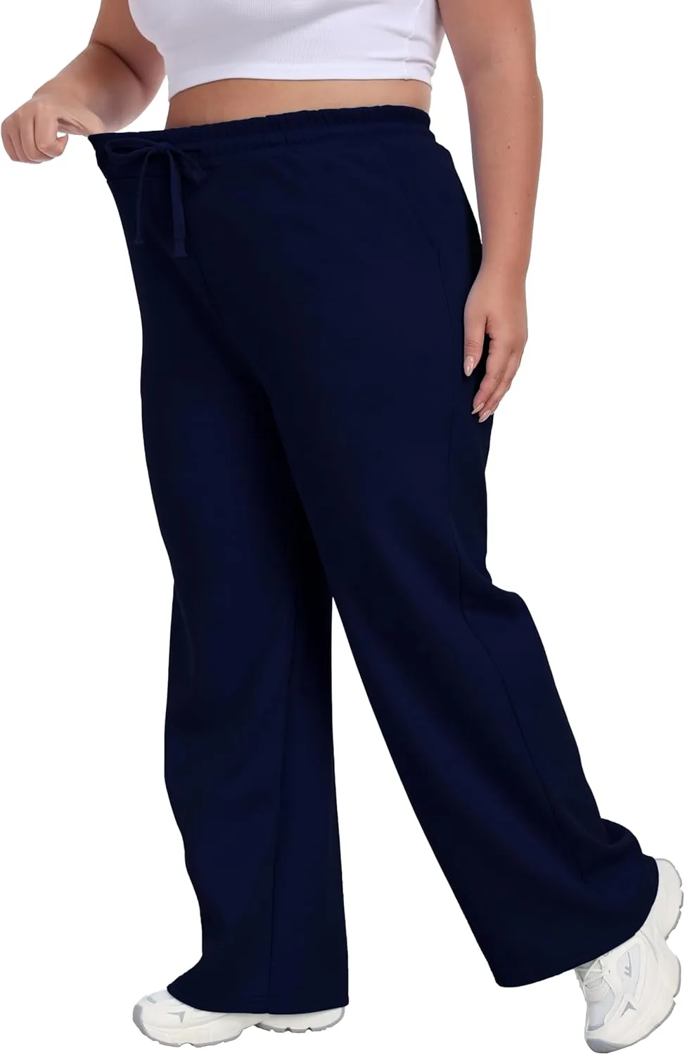 Cheapestbuy Women's Plus Size Wide Leg Sweatpants Stretchy Baggy Sweat Pants Loose Active Pants with Pockets