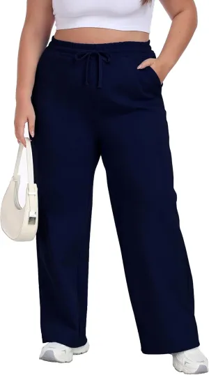 Cheapestbuy Women's Plus Size Wide Leg Sweatpants Stretchy Baggy Sweat Pants Loose Active Pants with Pockets