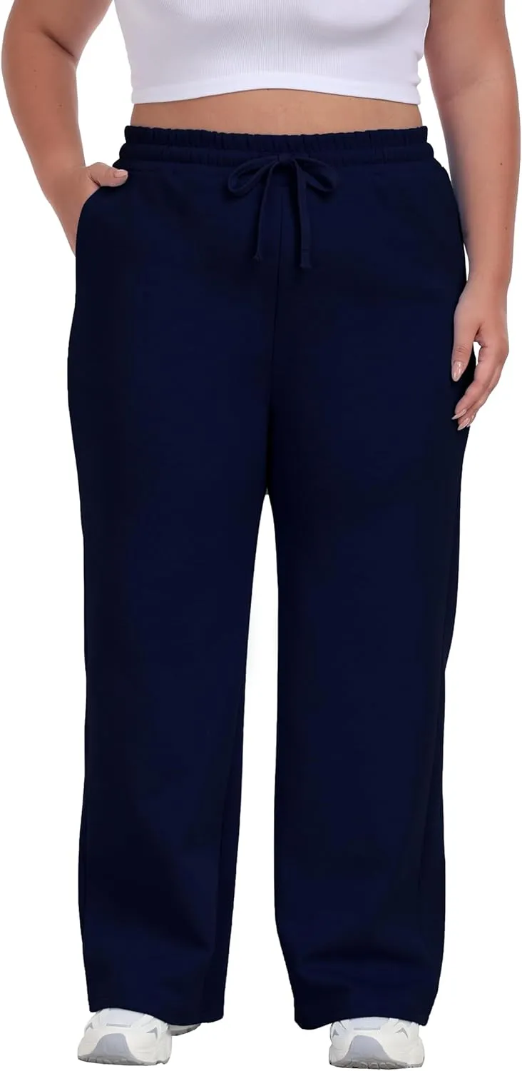 Cheapestbuy Women's Plus Size Wide Leg Sweatpants Stretchy Baggy Sweat Pants Loose Active Pants with Pockets