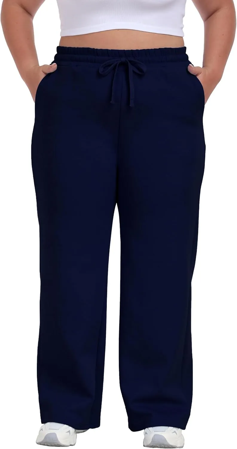 Cheapestbuy Women's Plus Size Wide Leg Sweatpants Stretchy Baggy Sweat Pants Loose Active Pants with Pockets