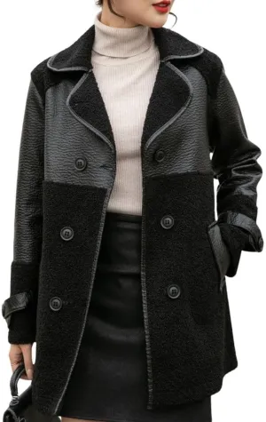 chouyatou Women's Casual Lapel Double Breasted Pu Faux Leather Jacket Reversible Trench Coat