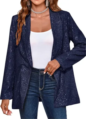 Cicy Bell Women's Sequin Shiny Blazer Casual Laple Long Sleeve Sparkly Party Jackets Blazer