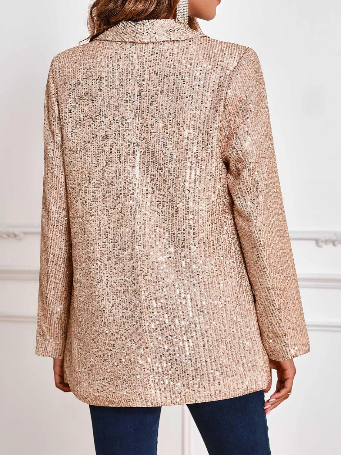Cicy Bell Women's Sequin Shiny Blazer Casual Laple Long Sleeve Sparkly Party Jackets Blazer