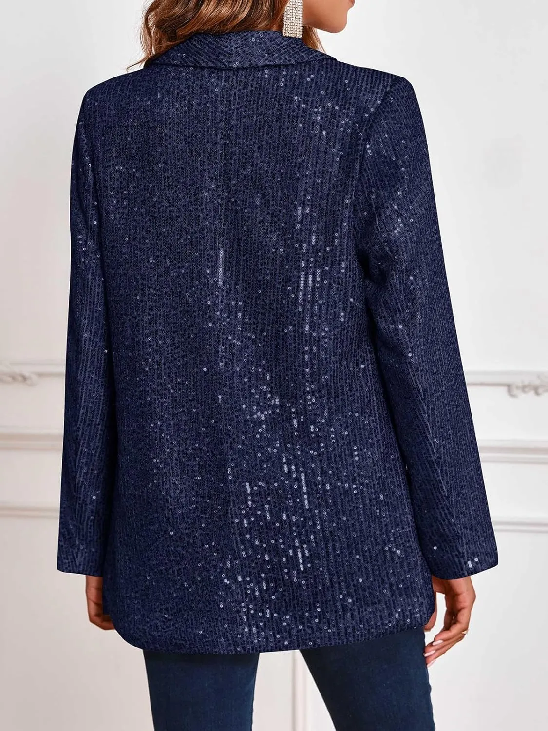 Cicy Bell Women's Sequin Shiny Blazer Casual Laple Long Sleeve Sparkly Party Jackets Blazer