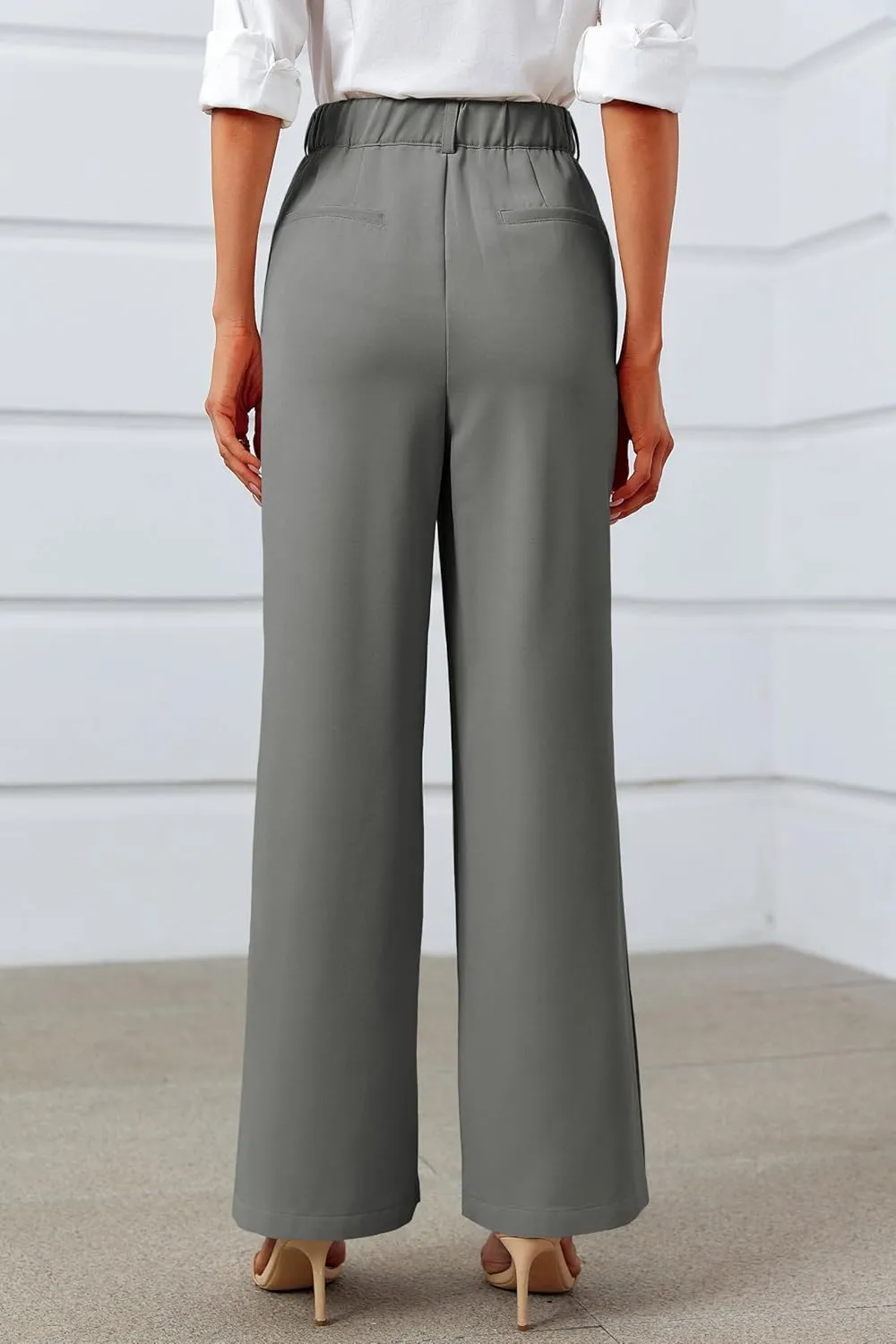 Cicy Bell Womens Side Split Dress Pants Elastic High Waisted Wide Leg Business Casual Trousers with Pockets