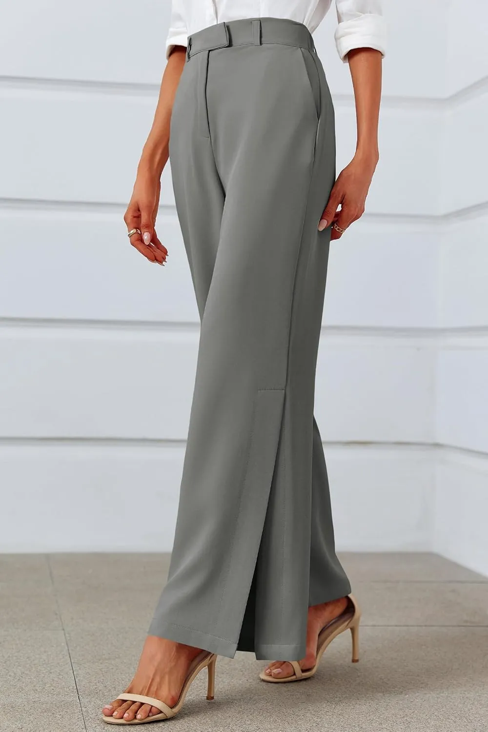 Cicy Bell Womens Side Split Dress Pants Elastic High Waisted Wide Leg Business Casual Trousers with Pockets