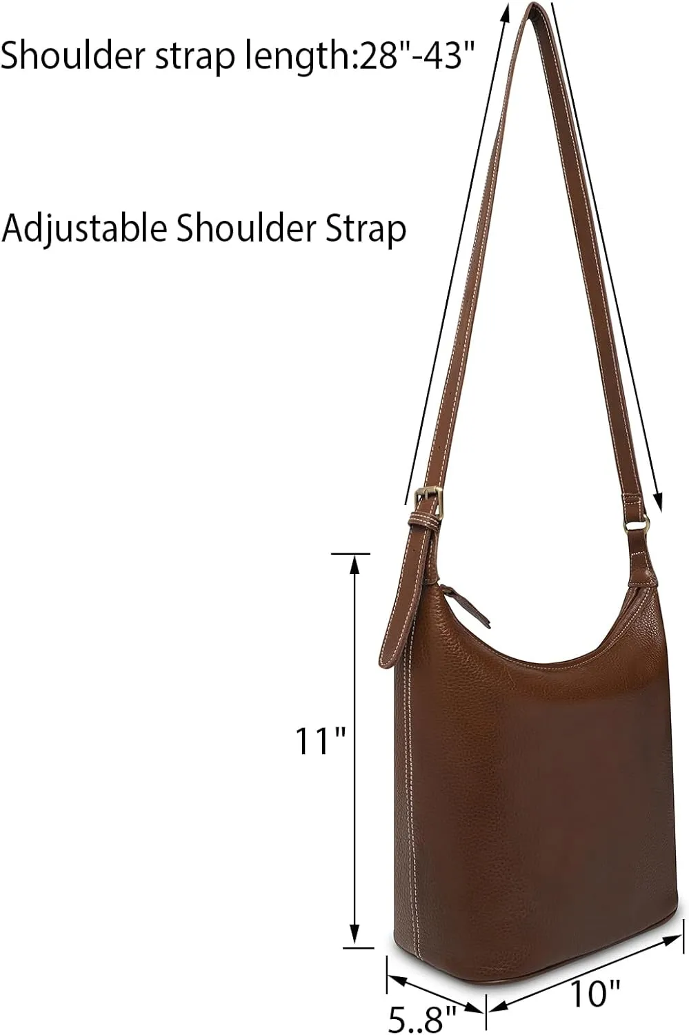 Classic Leather Hobo Shoulder Bag Leather Adjustable Strap Minimalist Style Genuine Cowhide Perfect for Everyday Use