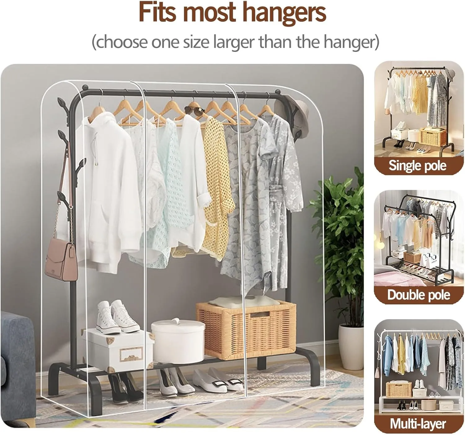 Clear Garment Bags for Hanging Clothes, Dust-Proof Garment Rack Cover, Washable Suit Bag for Suit Coats Shirts(120x50x150cm)