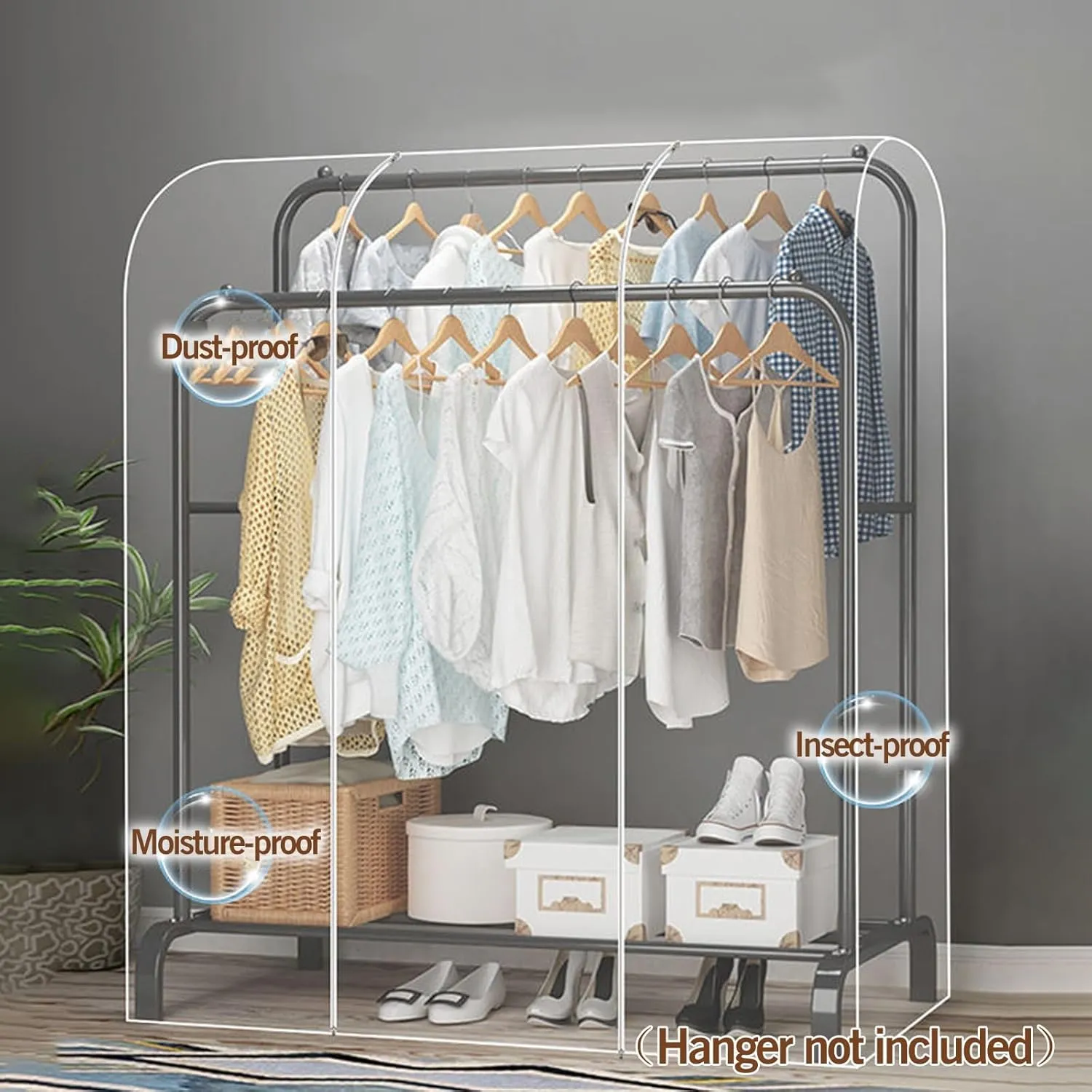 Clear Garment Bags for Hanging Clothes, Dust-Proof Garment Rack Cover, Washable Suit Bag for Suit Coats Shirts(120x50x150cm)