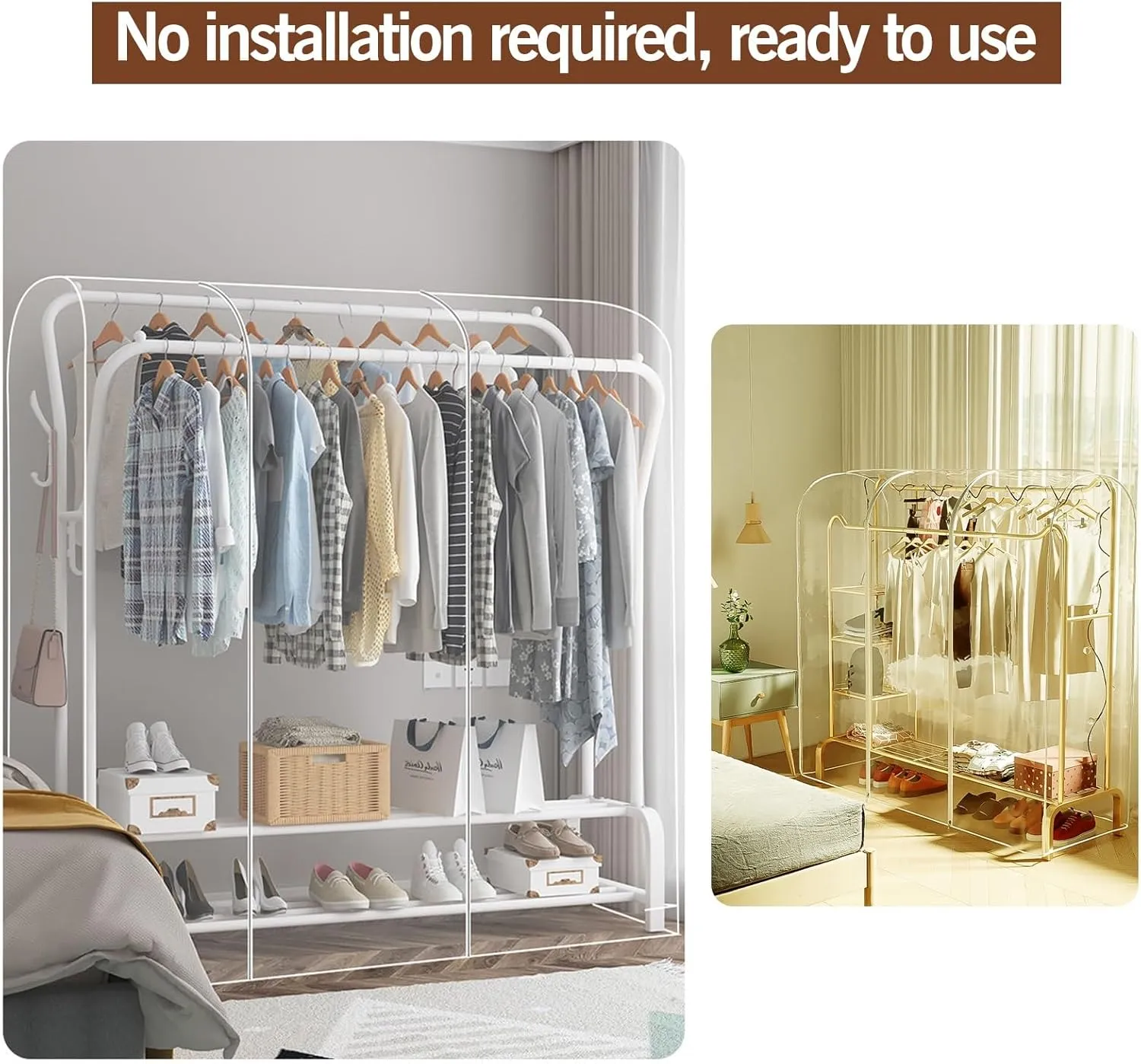 Clear Garment Bags for Hanging Clothes, Dust-Proof Garment Rack Cover, Washable Suit Bag for Suit Coats Shirts(120x50x150cm)