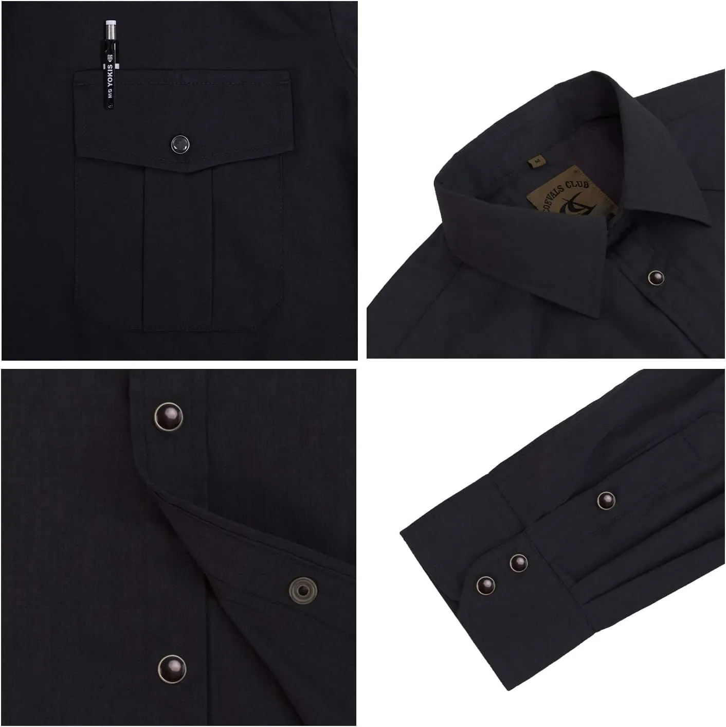 COEVALS CLUB Men's Western Cowboy Long Sleeve Pearl Snap Casual Work Shirts