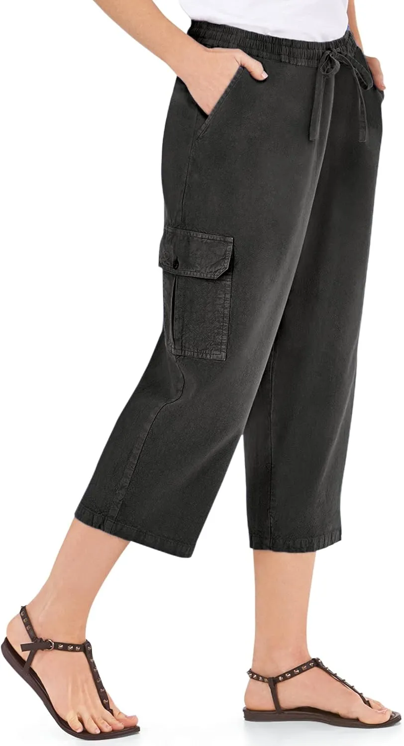 Collections Etc Elastic Waist Cargo Pocket Capri Pant