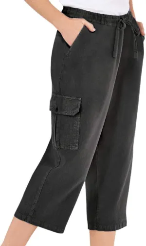 Collections Etc Elastic Waist Cargo Pocket Capri Pant