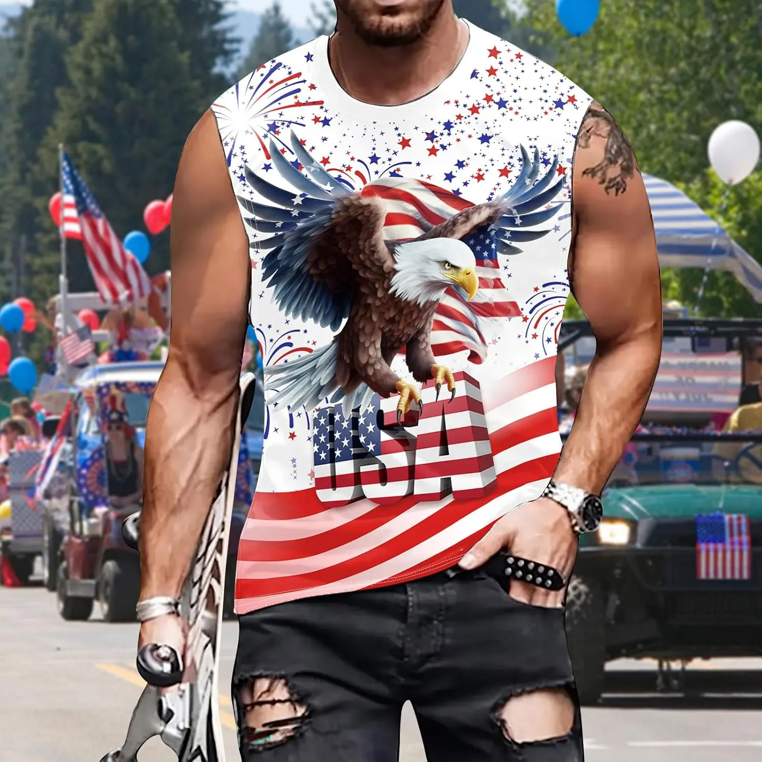 color cosplayer Mens Sleeveless Beach Tank Tops Workout Gym Shirts Palm Tree Shirt
