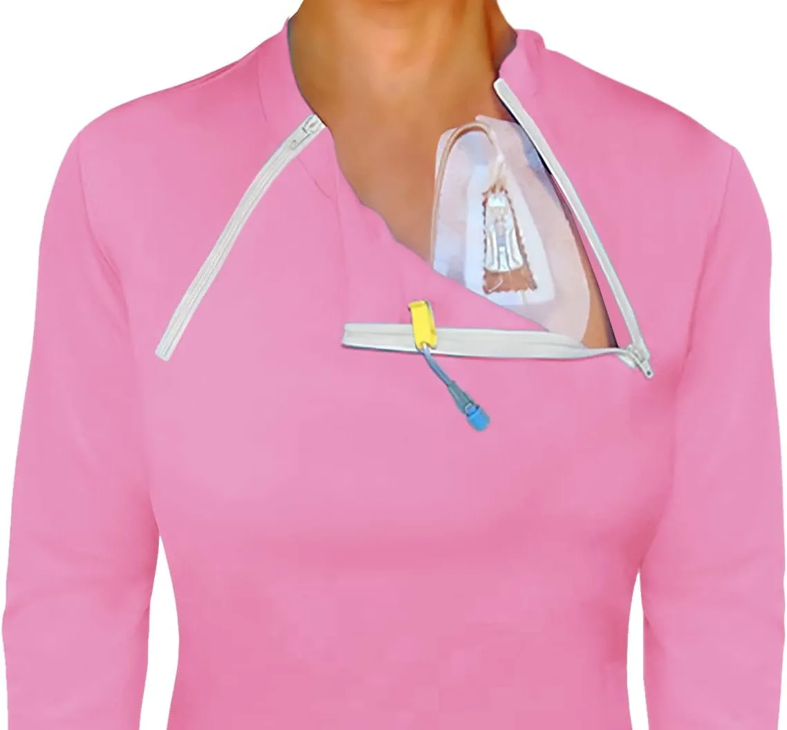 ComfyChemo CHEMOWEAR : Women's Long Sleeve Chemotherapy Port Zipper Shirts