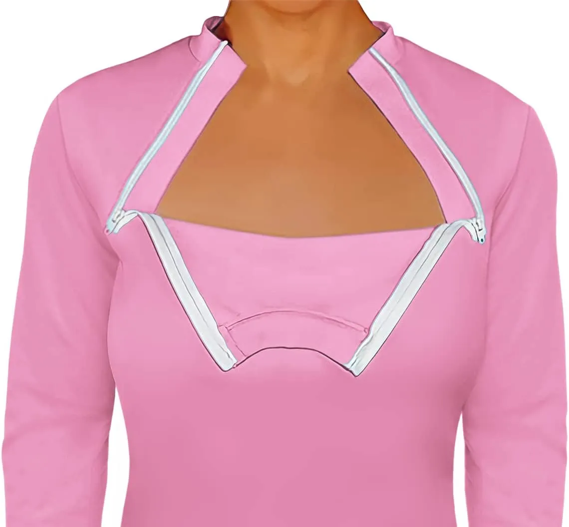 ComfyChemo CHEMOWEAR : Women's Long Sleeve Chemotherapy Port Zipper Shirts