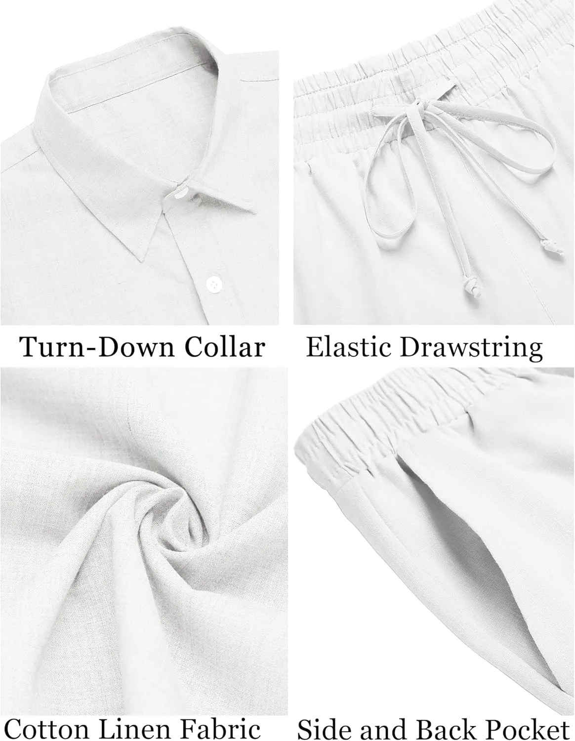 COOFANDY Men's 2 Pieces Cotton Linen Set Short Sleeve Button Down Shirts Summer Beach Shorts Casual Outfits