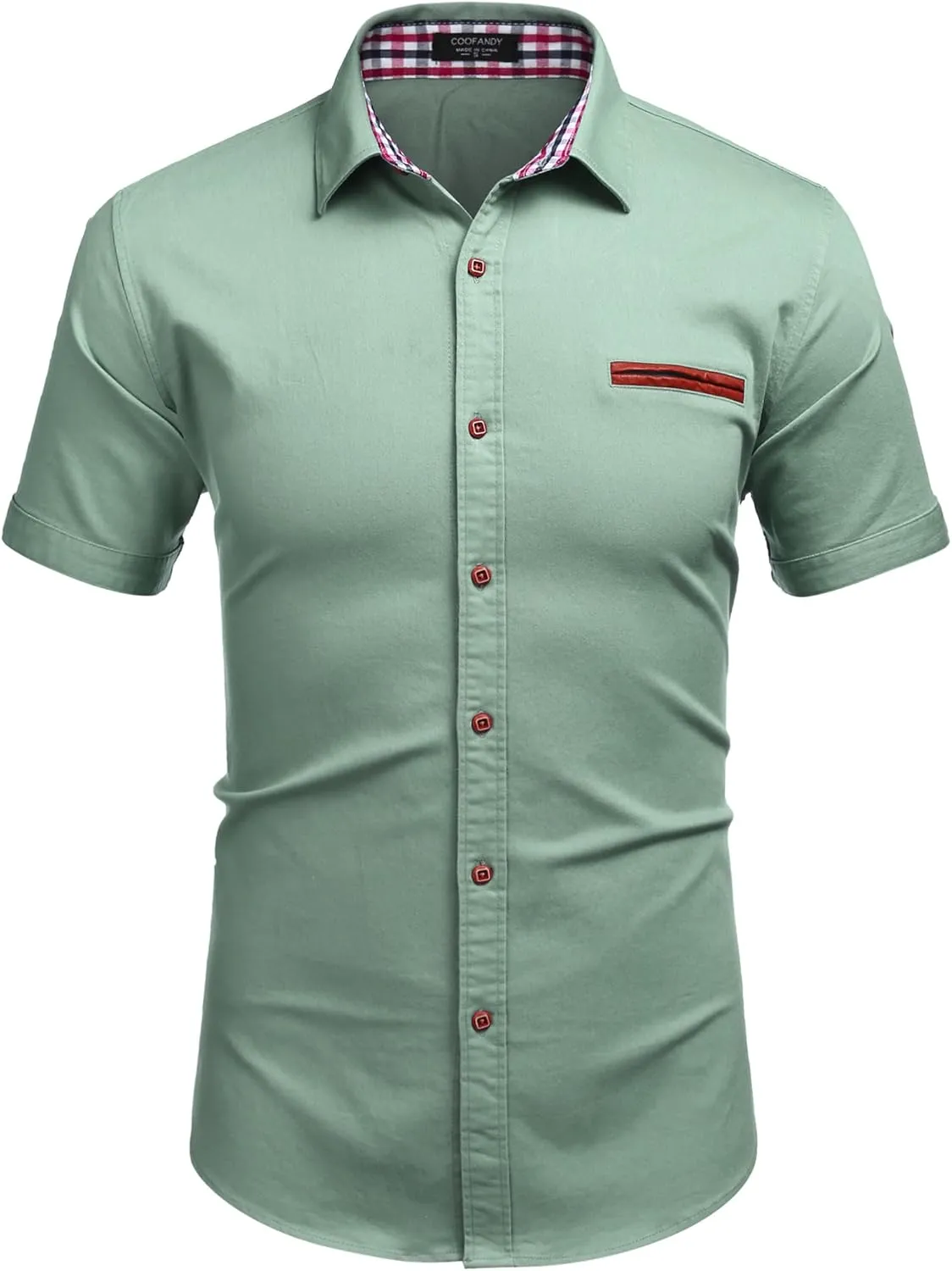 COOFANDY Men's Casual Cotton Short Sleeve Button Down Dress Shirt Plaid Collar Denim Work Shirts