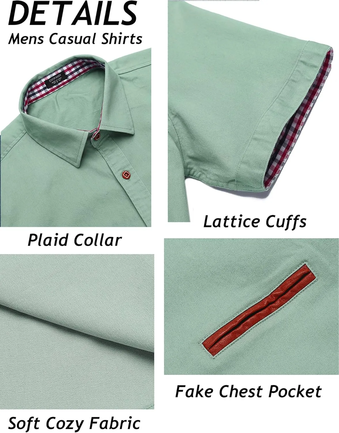 COOFANDY Men's Casual Cotton Short Sleeve Button Down Dress Shirt Plaid Collar Denim Work Shirts