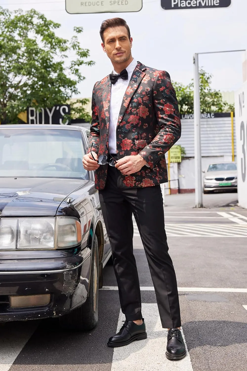 COOFANDY Mens Floral Tuxedo Jackets Slim Fit Suit Blazer Jacket for Wedding Dinner Prom