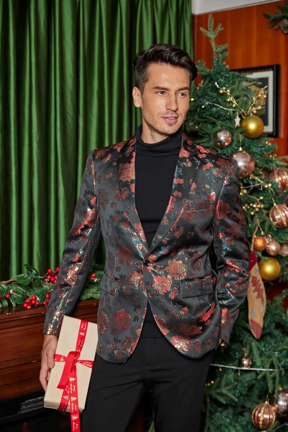 COOFANDY Mens Floral Tuxedo Jackets Slim Fit Suit Blazer Jacket for Wedding Dinner Prom