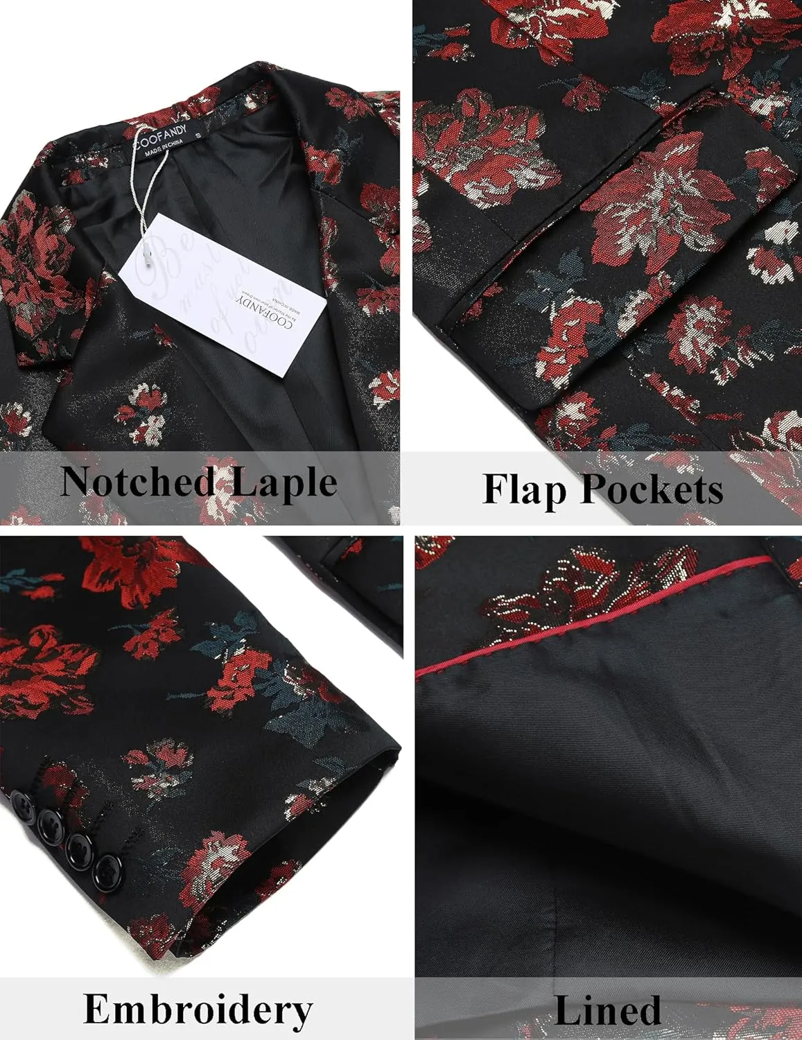 COOFANDY Mens Floral Tuxedo Jackets Slim Fit Suit Blazer Jacket for Wedding Dinner Prom