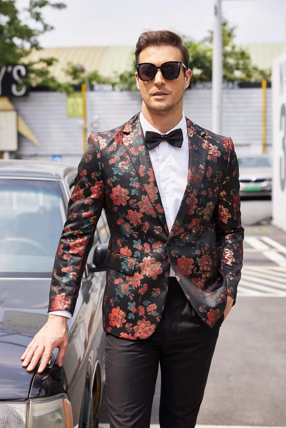 COOFANDY Mens Floral Tuxedo Jackets Slim Fit Suit Blazer Jacket for Wedding Dinner Prom