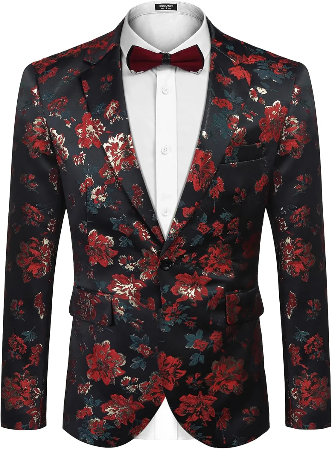 COOFANDY Mens Floral Tuxedo Jackets Slim Fit Suit Blazer Jacket for Wedding Dinner Prom