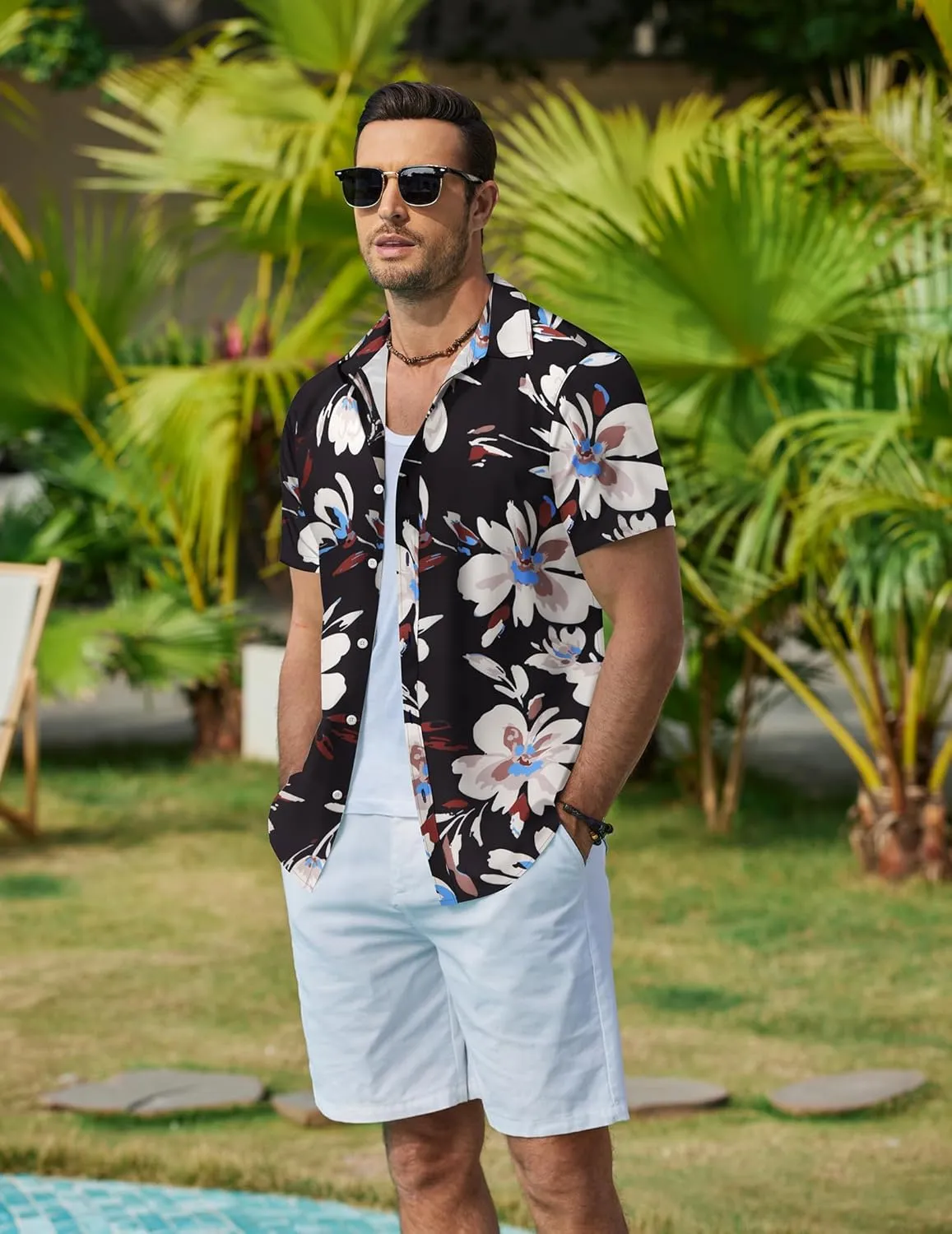 COOFANDY Mens Hawaiian Shirts Short Sleeve Button Down Aloha Shirt Casual Beach Clothes
