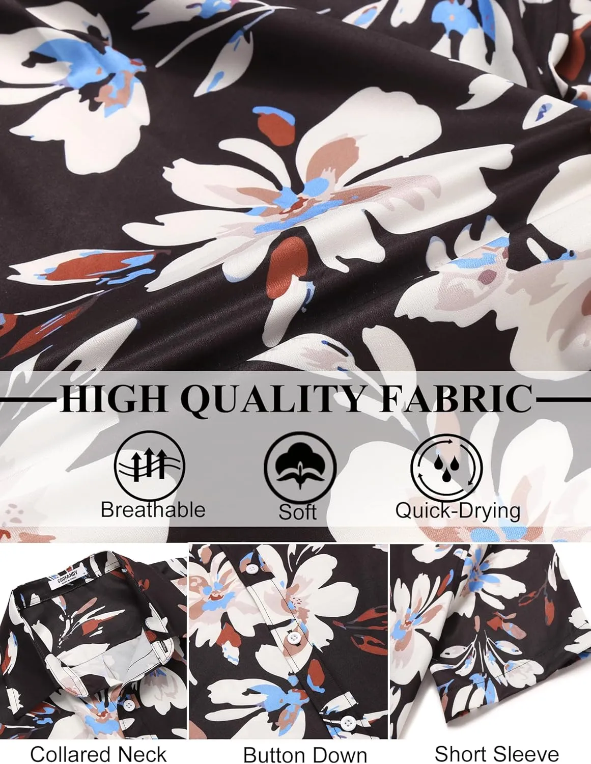 COOFANDY Mens Hawaiian Shirts Short Sleeve Button Down Aloha Shirt Casual Beach Clothes