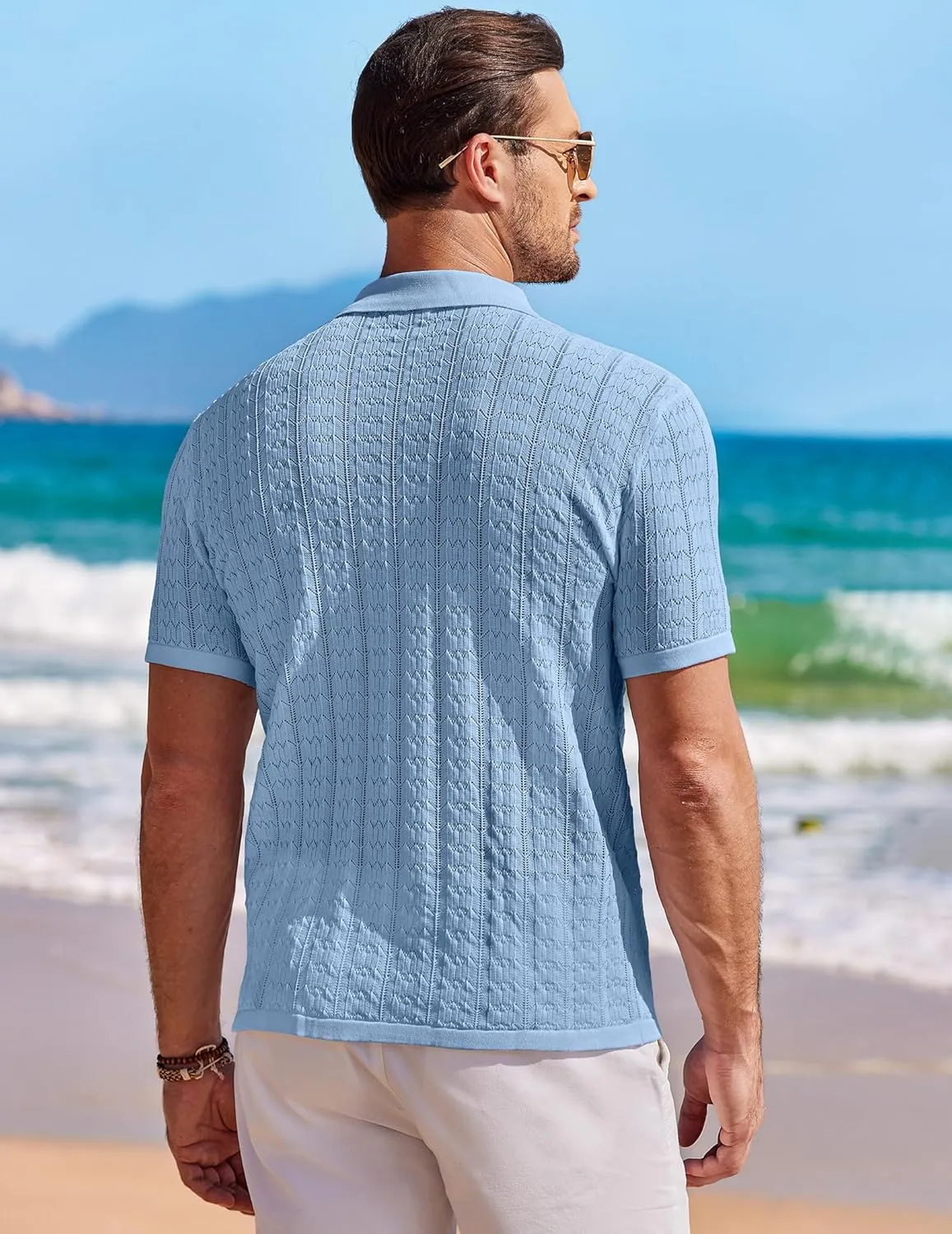 COOFANDY Men's Knit Button Down Shirt Short Sleeve Vintage Polo Shirts Summer Casual Beach Tops