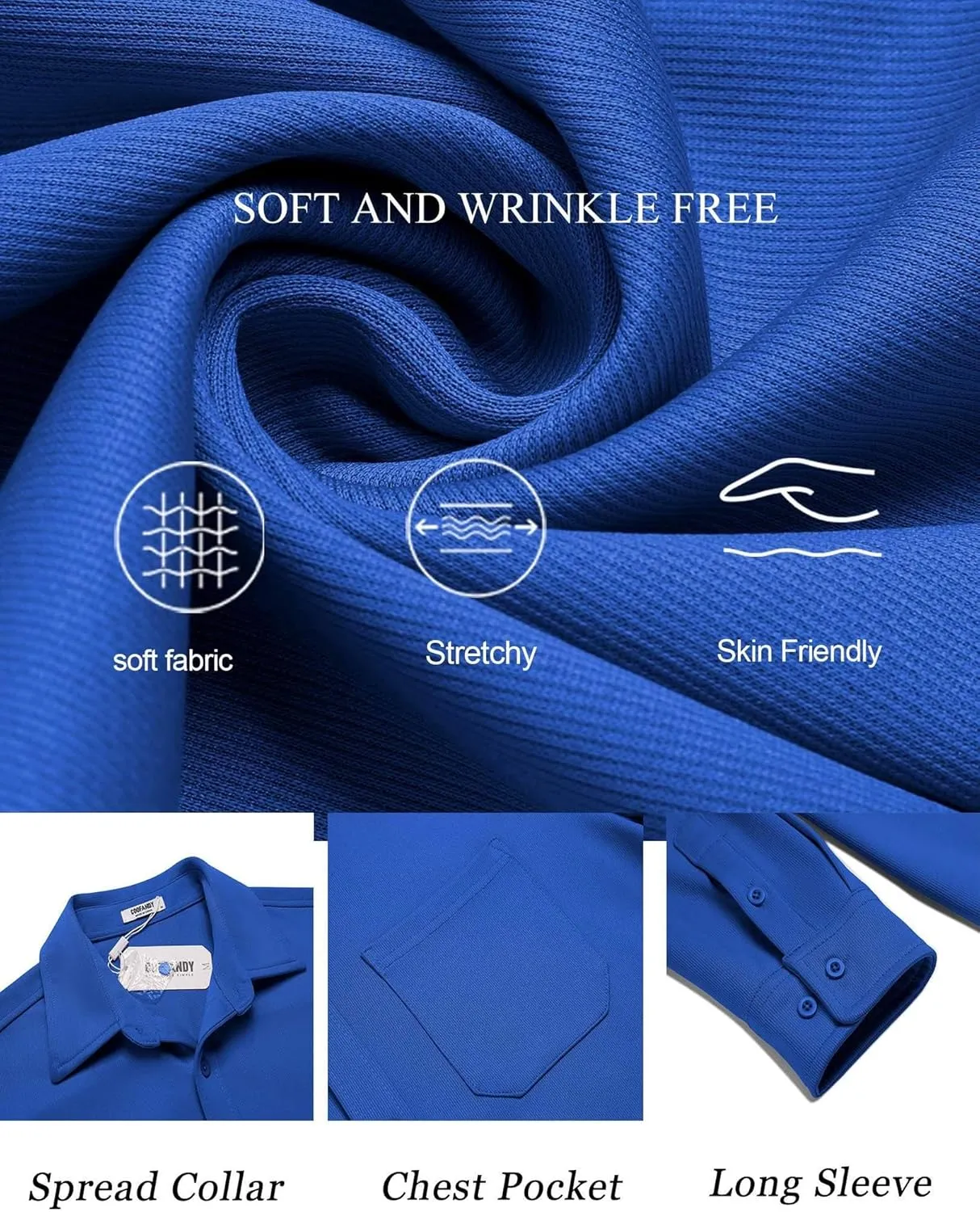 COOFANDY Mens Long Sleeve Casual Button Down Shirt Wrinkle Free Untucked Dress Shirts
