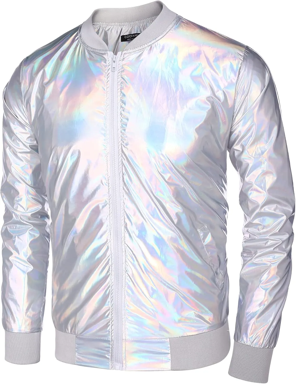 COOFANDY Men's Metallic Jacket 70s Disco Party Varsity Jacket Zip-up Baseball Bomber